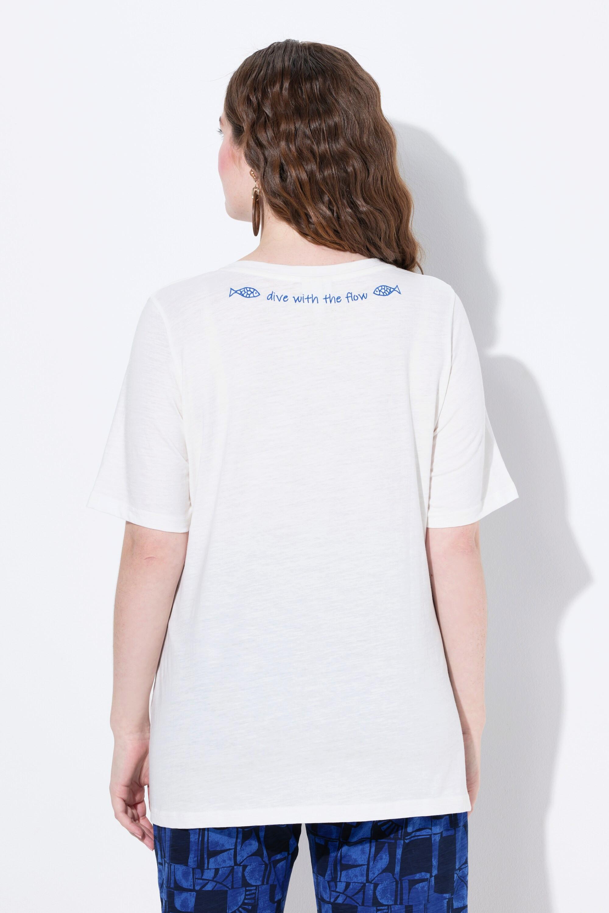 Ulla Popken Ricamo Girocollo Mezze Maniche T-Shirt Cotone Biologico  