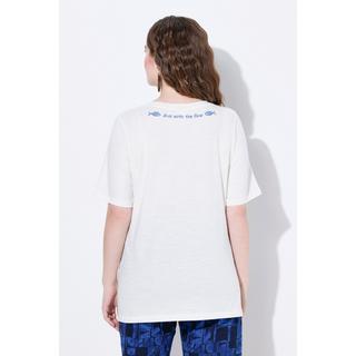 Ulla Popken Ricamo Girocollo Mezze Maniche T-Shirt Cotone Biologico  