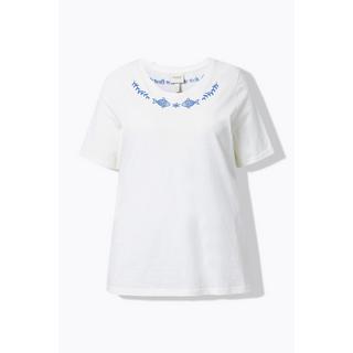 Ulla Popken Ricamo Girocollo Mezze Maniche T-Shirt Cotone Biologico  