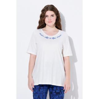 Ulla Popken Ricamo Girocollo Mezze Maniche T-Shirt Cotone Biologico  