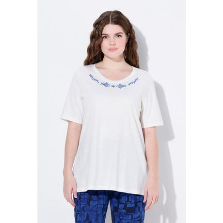 Ulla Popken Ricamo Girocollo Mezze Maniche T-Shirt Cotone Biologico  