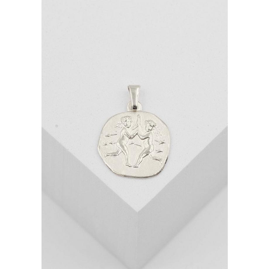 MUAU Schmuck  Pendentif signe du zodiaque jumeaux or blanc 750, 16x22mm 