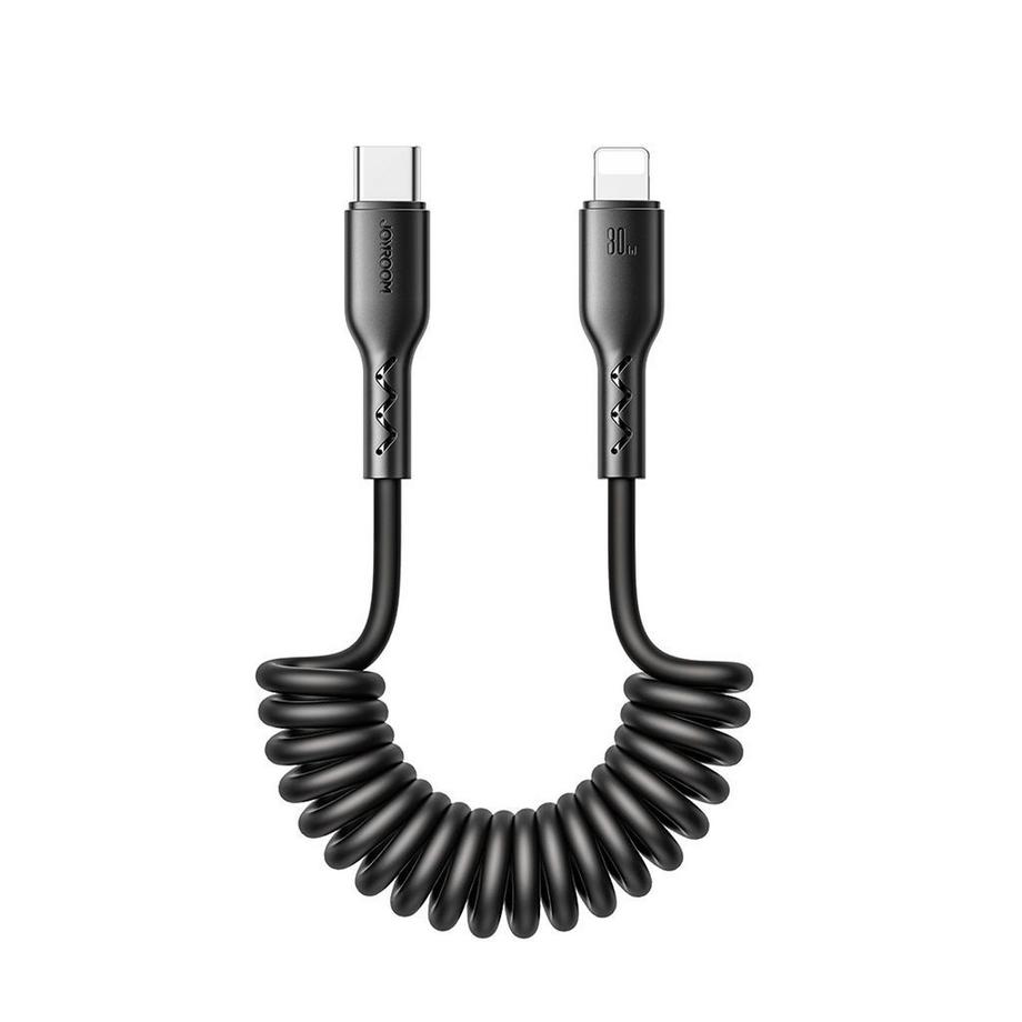 Joyroom 60 W Spiral-Schnelllade-Datenkabel für Auto, USB-C auf Lightning 1,5 m – Schwarz