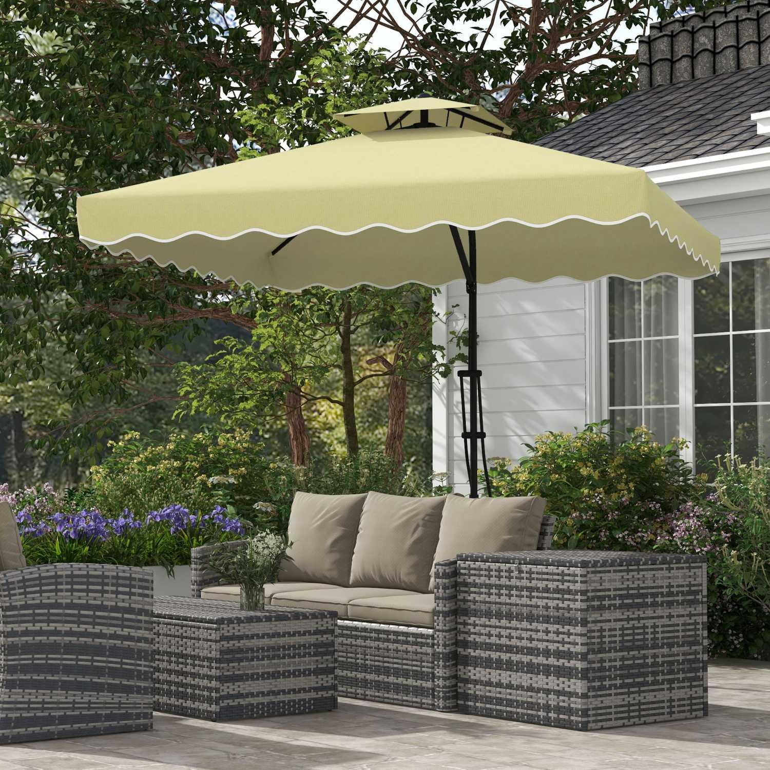 Northio Parasol 243X243Cm Parasol De Balcon Avec Protection Uv, Parasol Cantilever Avec Double Toit Et Base Croisée, Volants, 4 Entretoises, Métal  