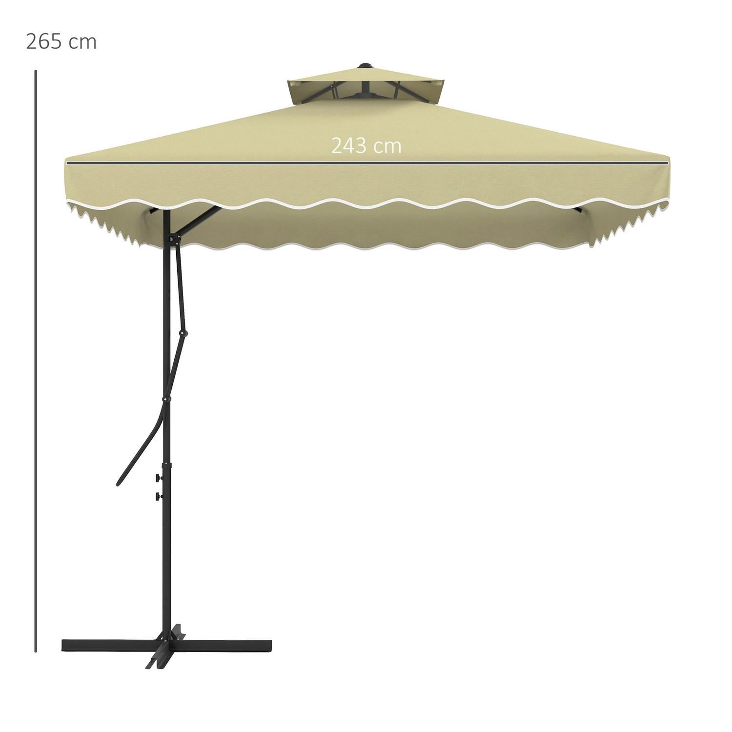Northio Parasol 243X243Cm Parasol De Balcon Avec Protection Uv, Parasol Cantilever Avec Double Toit Et Base Croisée, Volants, 4 Entretoises, Métal  