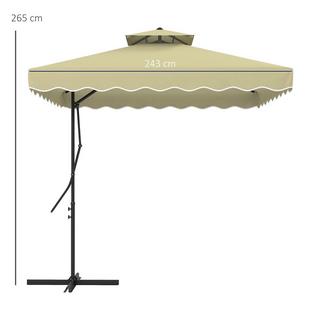 Northio Parasol 243X243Cm Parasol De Balcon Avec Protection Uv, Parasol Cantilever Avec Double Toit Et Base Croisée, Volants, 4 Entretoises, Métal  