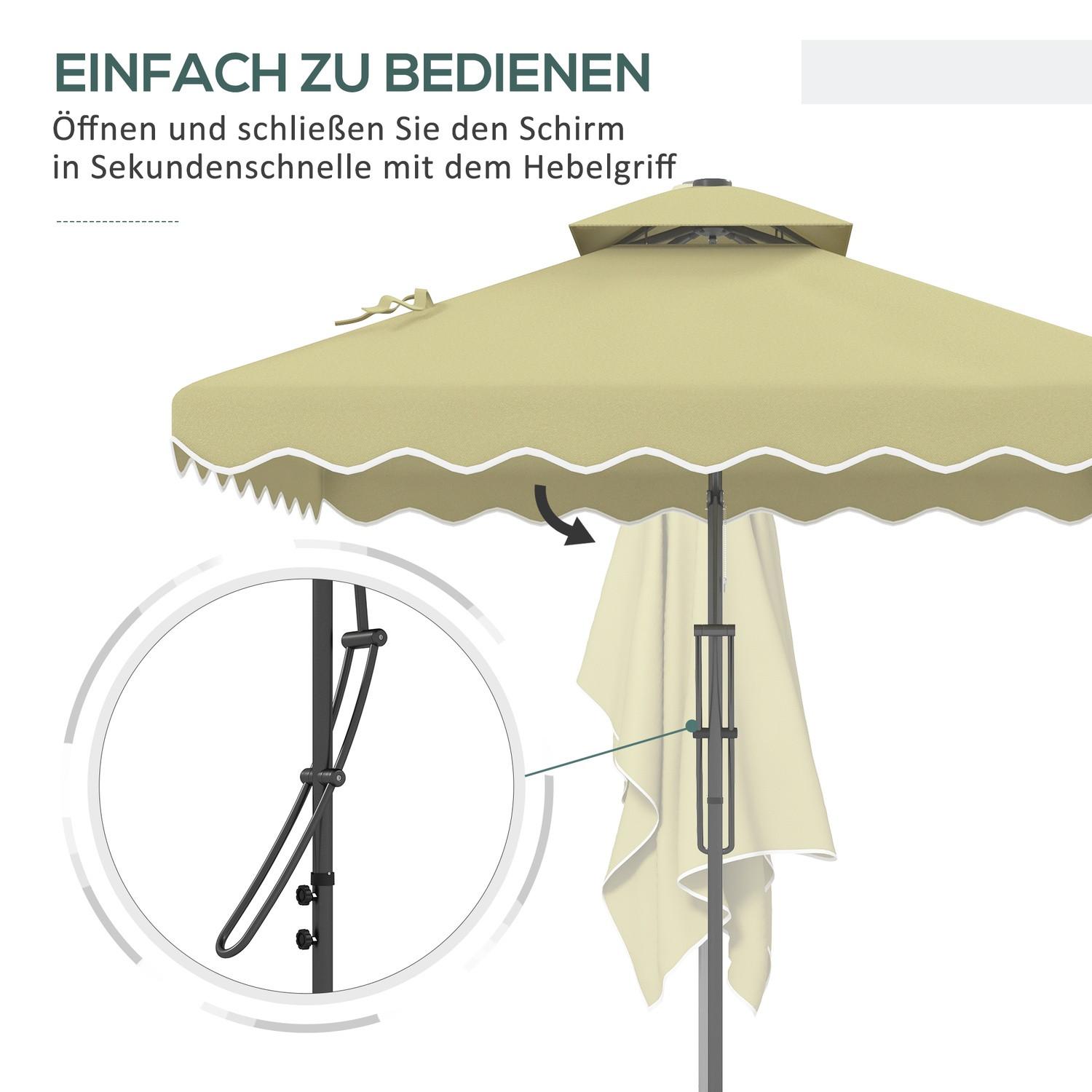 Northio Parasol 243X243Cm Parasol De Balcon Avec Protection Uv, Parasol Cantilever Avec Double Toit Et Base Croisée, Volants, 4 Entretoises, Métal  