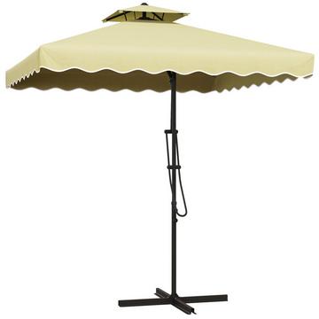 Parasol 243X243Cm Parasol De Balcon Avec Protection Uv, Parasol Cantilever Avec Double Toit Et Base Croisée, Volants, 4 Entretoises, Métal