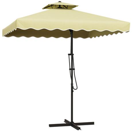 Northio Parasol 243X243Cm Parasol De Balcon Avec Protection Uv, Parasol Cantilever Avec Double Toit Et Base Croisée, Volants, 4 Entretoises, Métal  