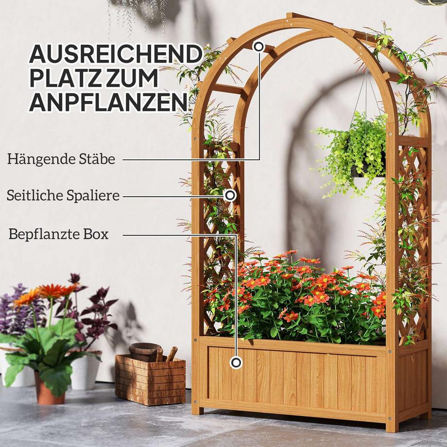 Northio Hochbeet Pflanzkasten mit Rankgitter, Gebogendach Spalier Pflanzkübel Holz, Gartenspalier 83x36x145cm für Garten Balkon Terrasse, Blumenkübel für Kletterpflanzen Korbpflanzen, Blumen |  