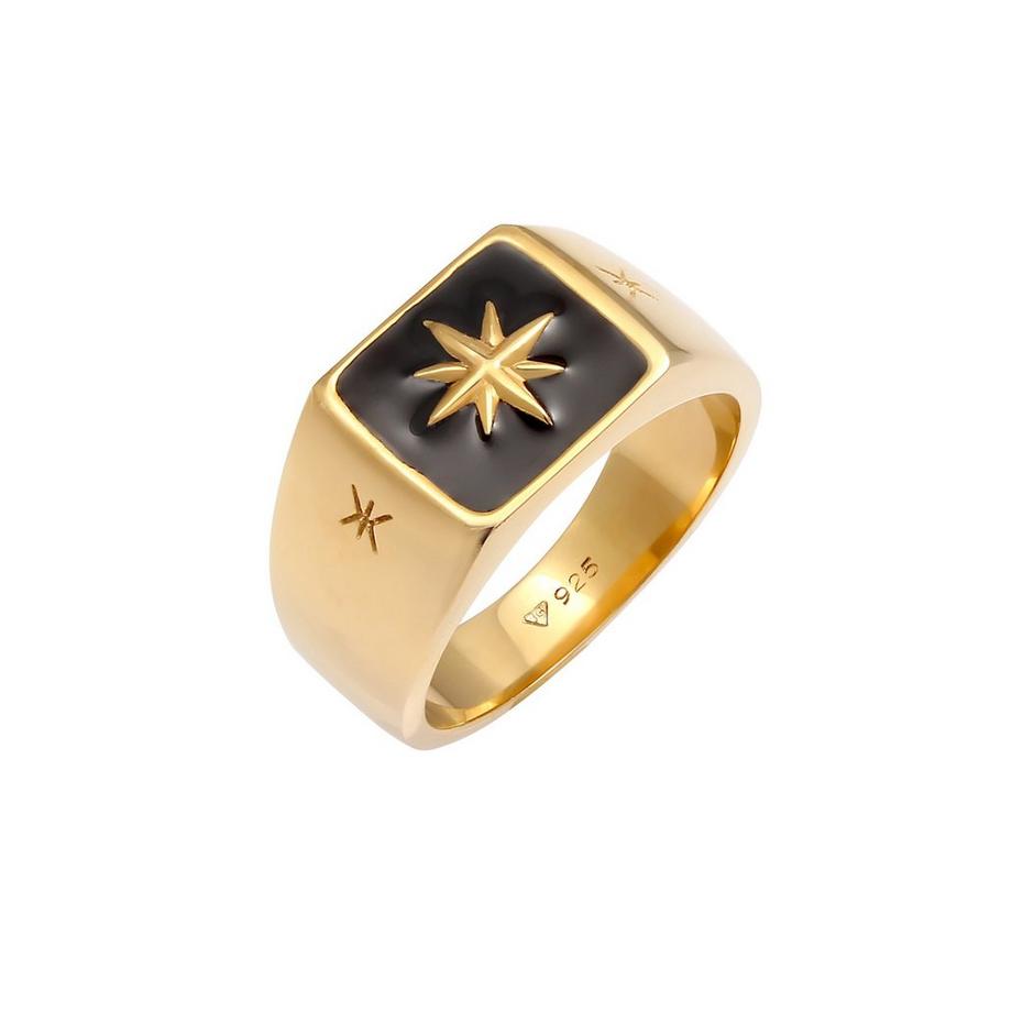 Ring Siegelring Emaille Schwarz Stern Basic 925 Silber