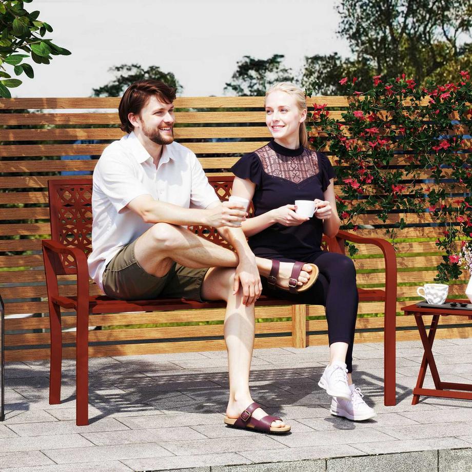 Northio 2-Sitzer Gartenbank, wetterfest Sitzbank, Gartenmöbel mit Rücken- & Armlehnen, Parkbank 240kg belastbar, Balkonbank für Balkon Terrasse, Garten, 127 x 63 x 85cm, Rot  