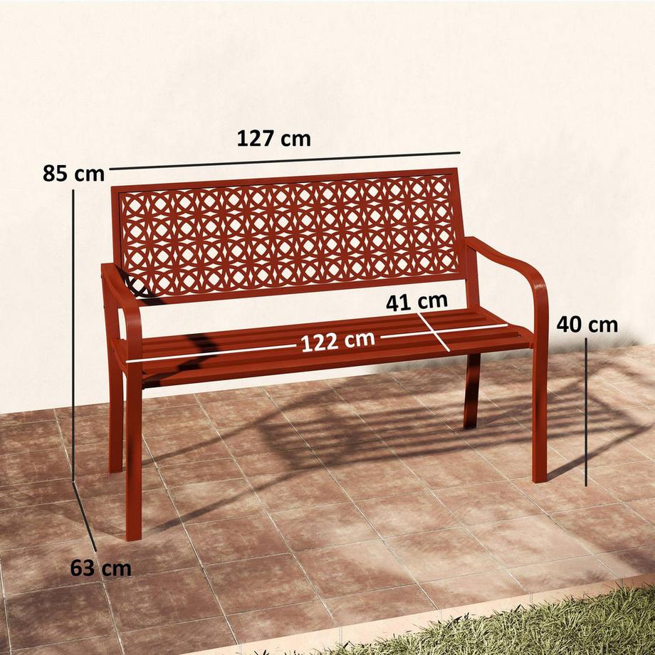 Northio 2-Sitzer Gartenbank, wetterfest Sitzbank, Gartenmöbel mit Rücken- & Armlehnen, Parkbank 240kg belastbar, Balkonbank für Balkon Terrasse, Garten, 127 x 63 x 85cm, Rot  