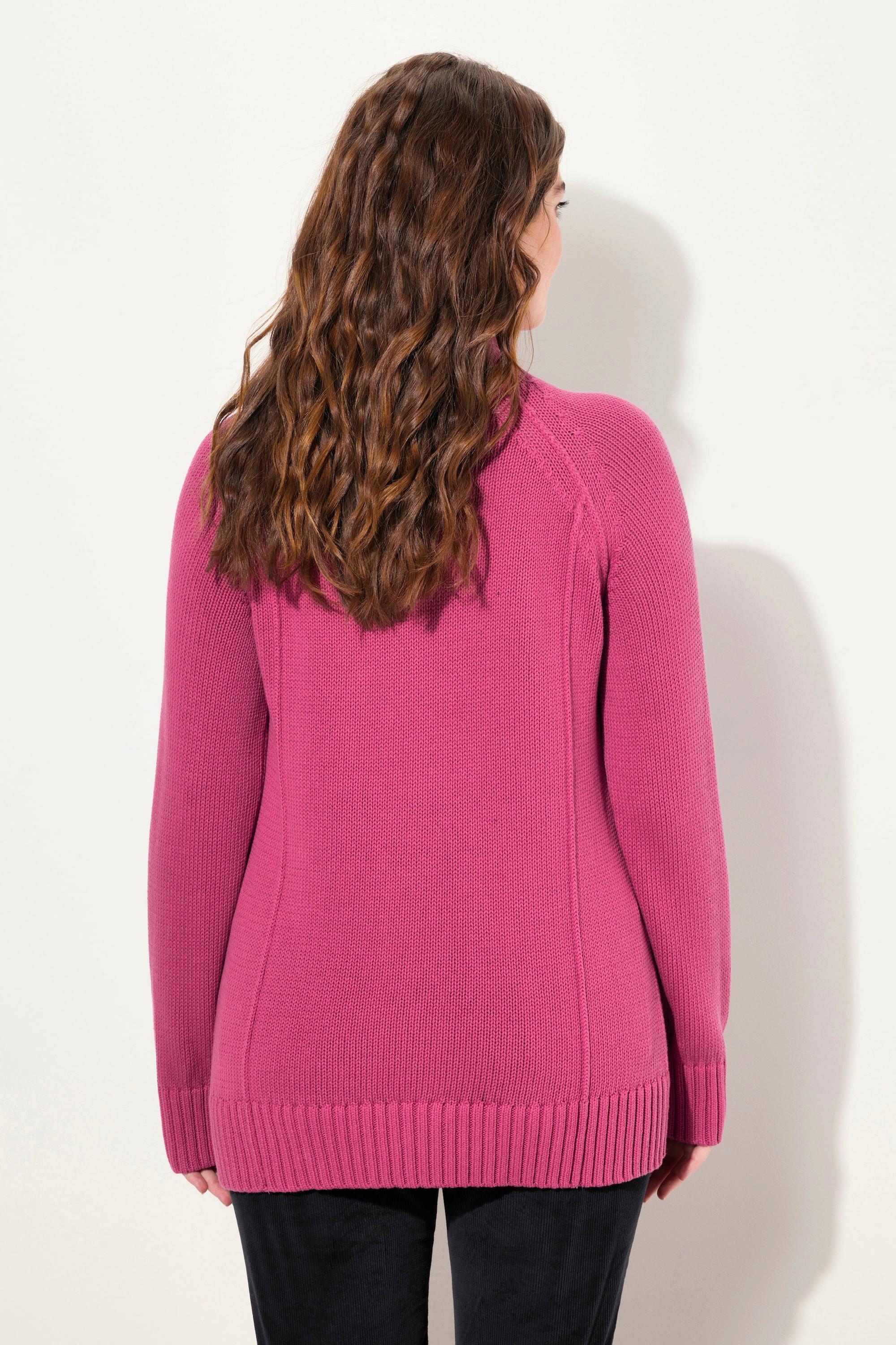 Ulla Popken  Pullover in cotone biologico con cuciture decorative, collo alto e maniche lunghe 