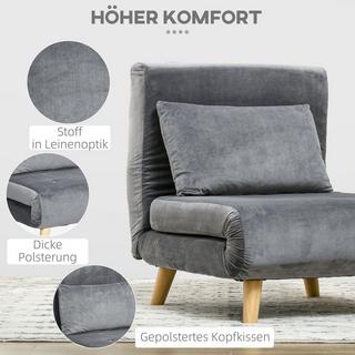 Northio Chaise pliante avec fonction lit et oreillers, lit d'appoint avec dossier réglable, aspect velours, jusqu'à 125 kg, gris  