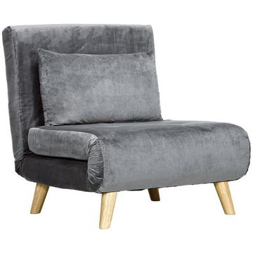 Chaise pliante avec fonction lit et oreillers, lit d'appoint avec dossier réglable, aspect velours, jusqu'à 125 kg, gris