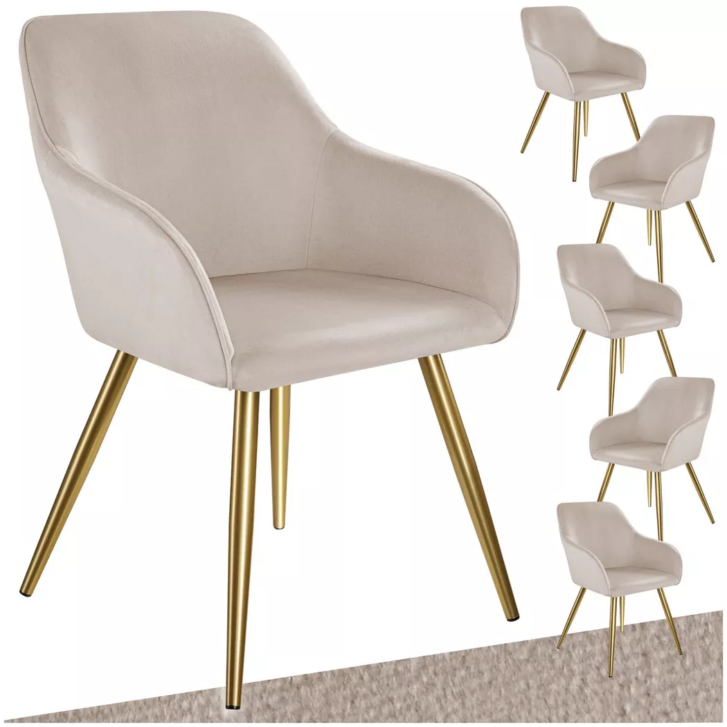 Tectake - Chaise MARILYN rembourrée aspect velours, 6 Stück, Taupe