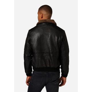 RICANO  Veste en cuir pour hommes Mitic - Style pilote, Patches marquants avec col en fourrure 