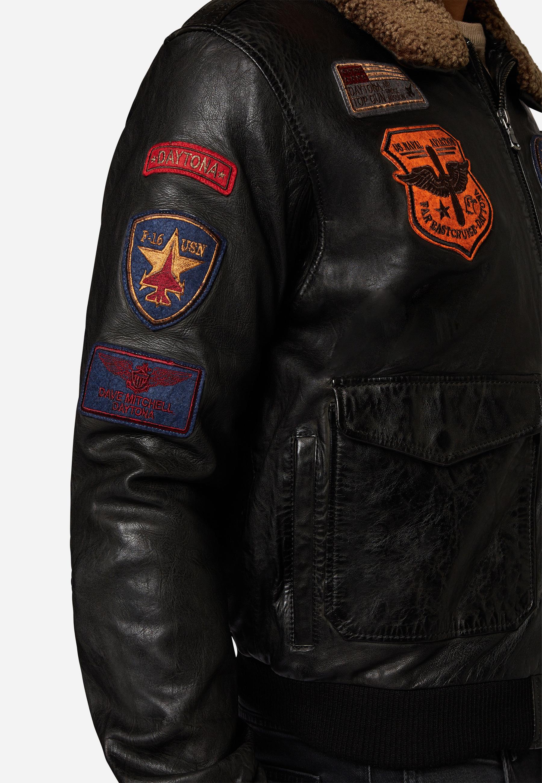 RICANO  Lederjacke Mitic - Piloten Stil, Markante Patches mit Fellkragen 