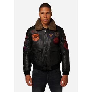 RICANO  Lederjacke Mitic - Piloten Stil, Markante Patches mit Fellkragen 