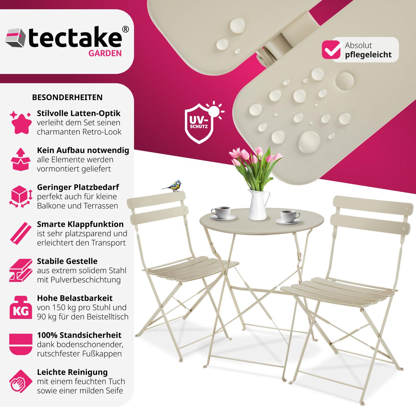 Tectake Bistrotisch Set Frieda, klappbar für 2 Personen UV-beständig  