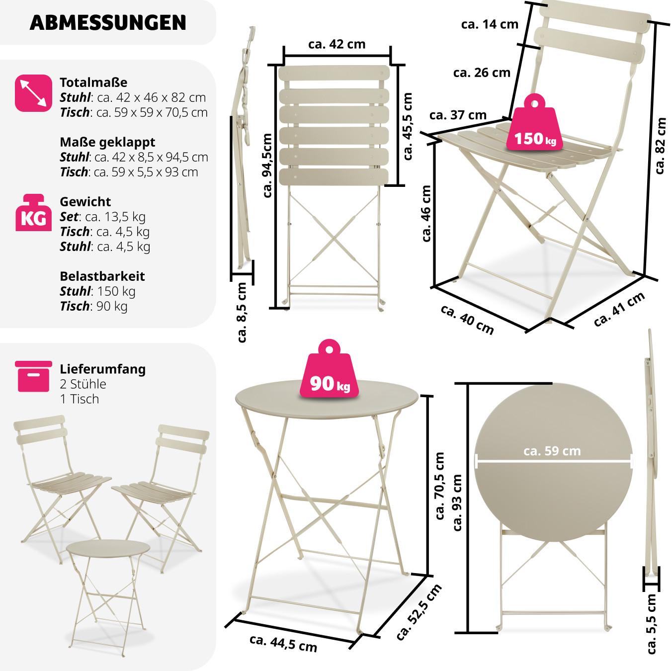 Tectake Ensemble table et chaises bistrot Frieda, pliable pour 2 personnes  