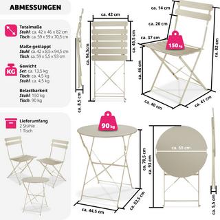 Tectake Bistrotisch Set Frieda, klappbar für 2 Personen UV-beständig  