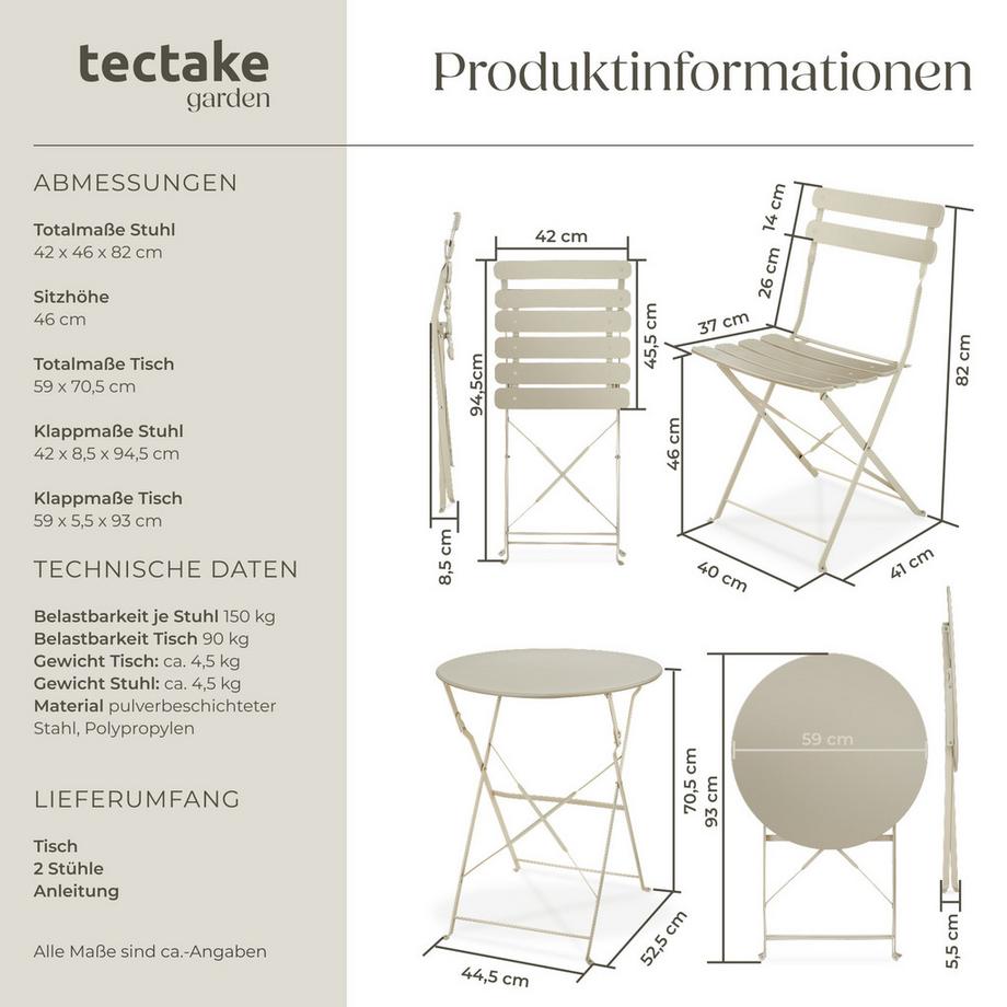 Tectake Ensemble table et chaises bistrot FRIEDA pour 2 personnes  