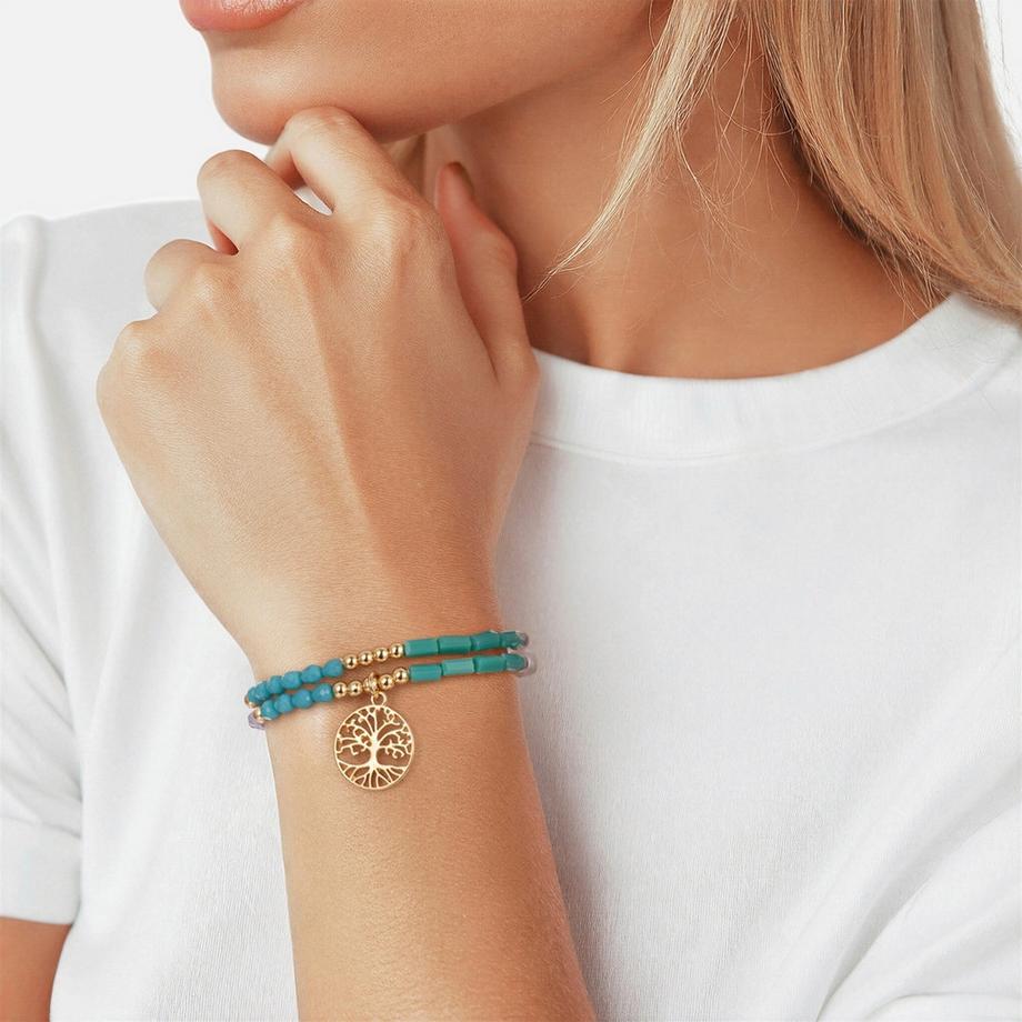 Lulu & Jane  Armband Lebensbaum Metall-Legierung Glas Süßwasser-Zuchtperle 