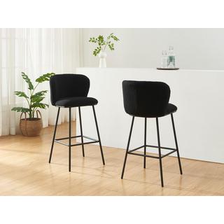 Vente-unique Lot de 2 tabourets de bar en tissu bouclette et métal - Noir - SENORASE  