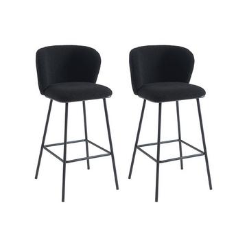 Lot de 2 tabourets de bar en tissu bouclette et métal - Noir - SENORASE