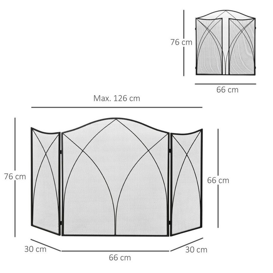 Northio Kaminschutzgitter, Klappbares Kamingitter mit 3 Paneelen, Ofenschutzgitter, Funkenschutzgitter für Wohnzimmer, Metall, 126 x 76 cm, Schwarz  