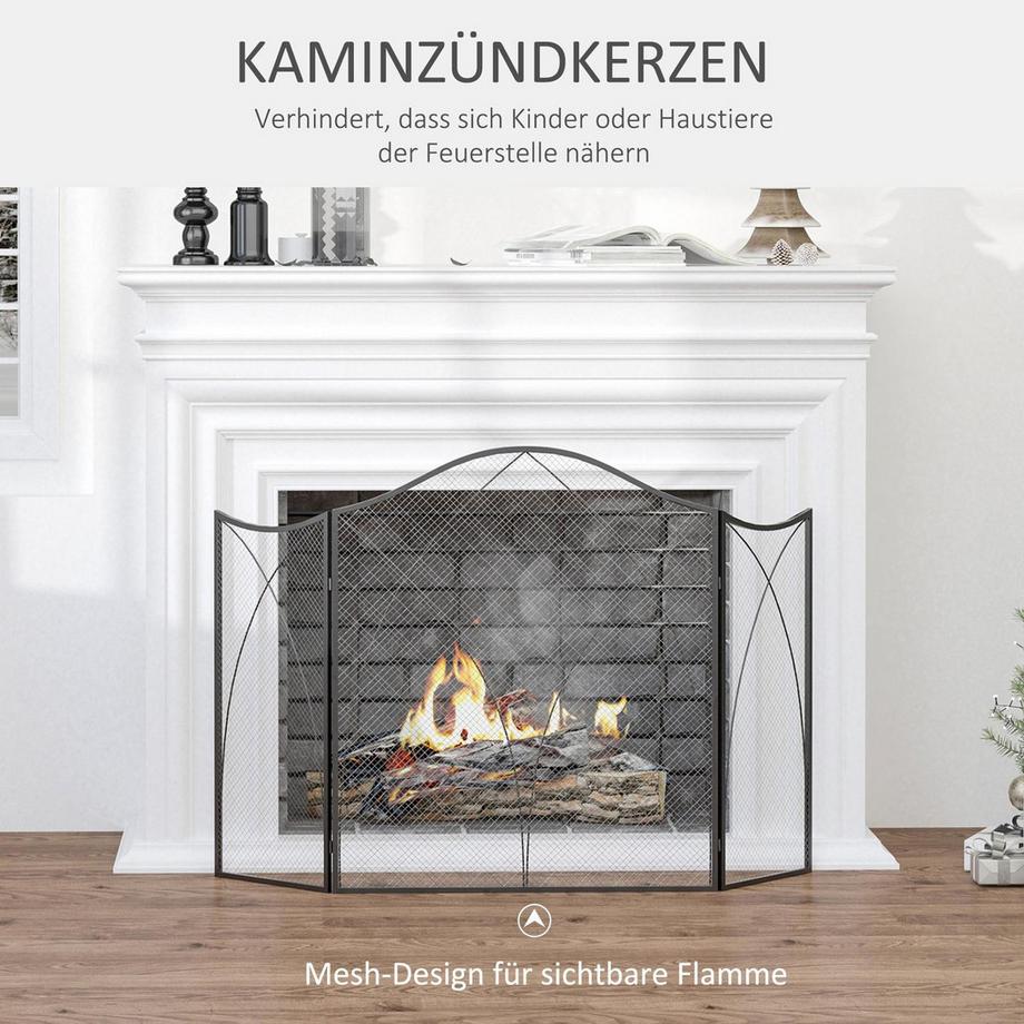 Northio Kaminschutzgitter, Klappbares Kamingitter mit 3 Paneelen, Ofenschutzgitter, Funkenschutzgitter für Wohnzimmer, Metall, 126 x 76 cm, Schwarz  