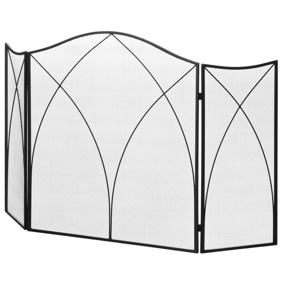 Protezione per camino, Cancello per camino pieghevole con 3 pannelli, Protezione per forno, Parascintille per soggiorno, Metallo, 126 x 76 cm, Nero
