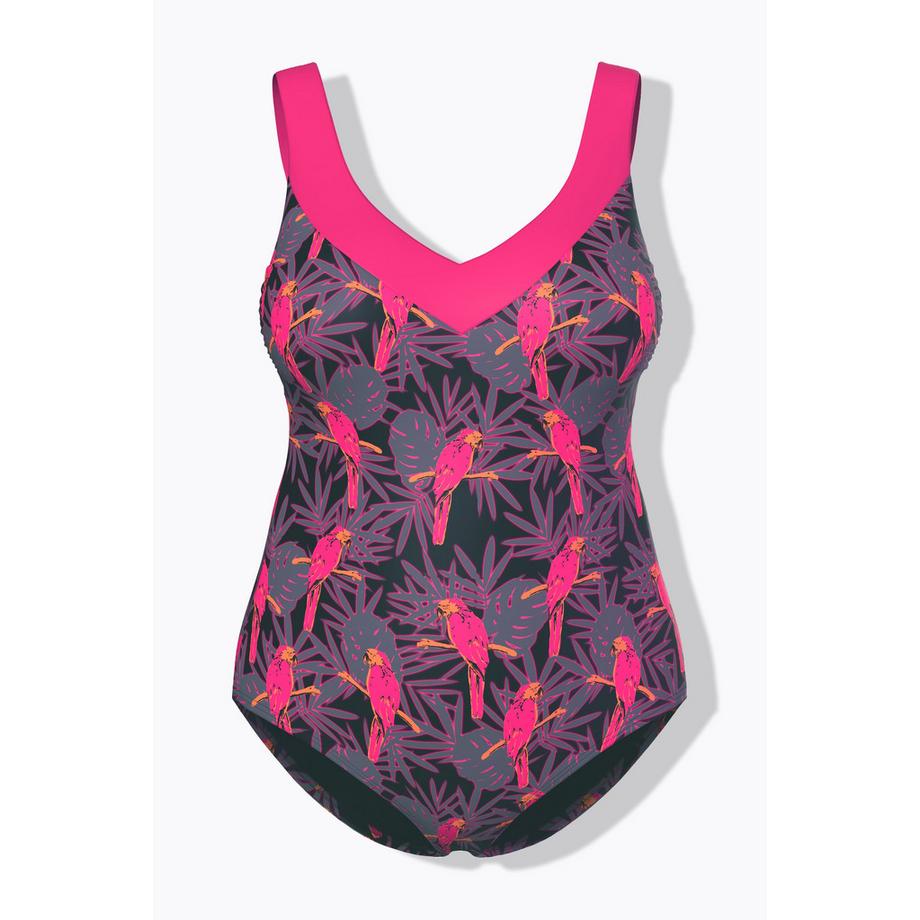 Ulla Popken Maillot de bain imprimé perroquets bonnets souples  