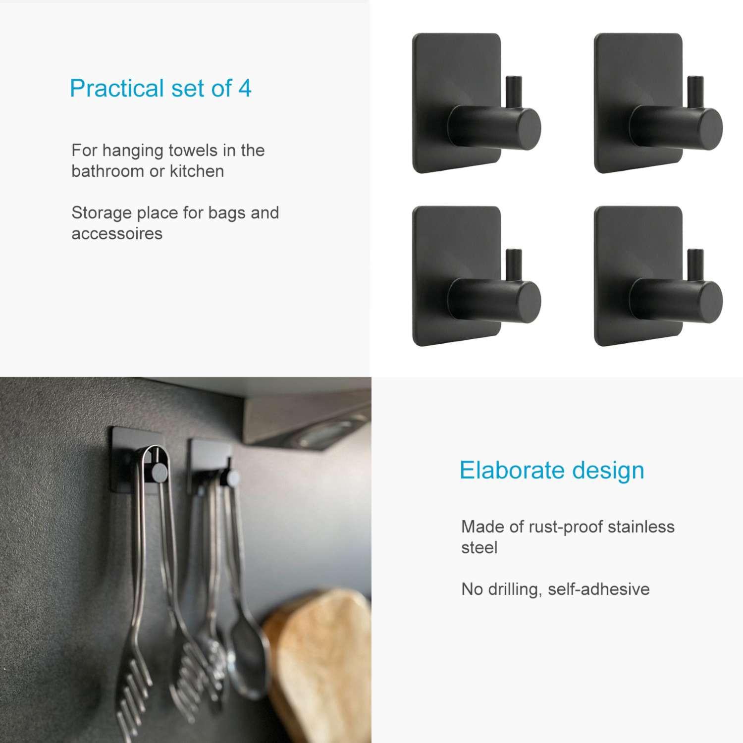 Intirilife 4x Handtuchhalter Handtuchhaken selbstklebend  