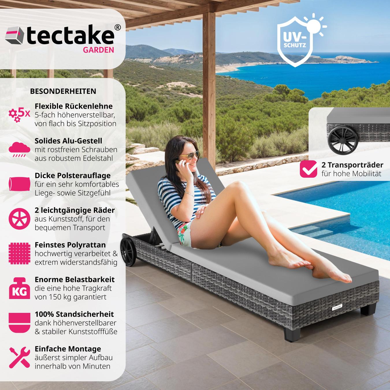 Tectake Chaise longue en rotin Ancona, réglable sur 5 positions  