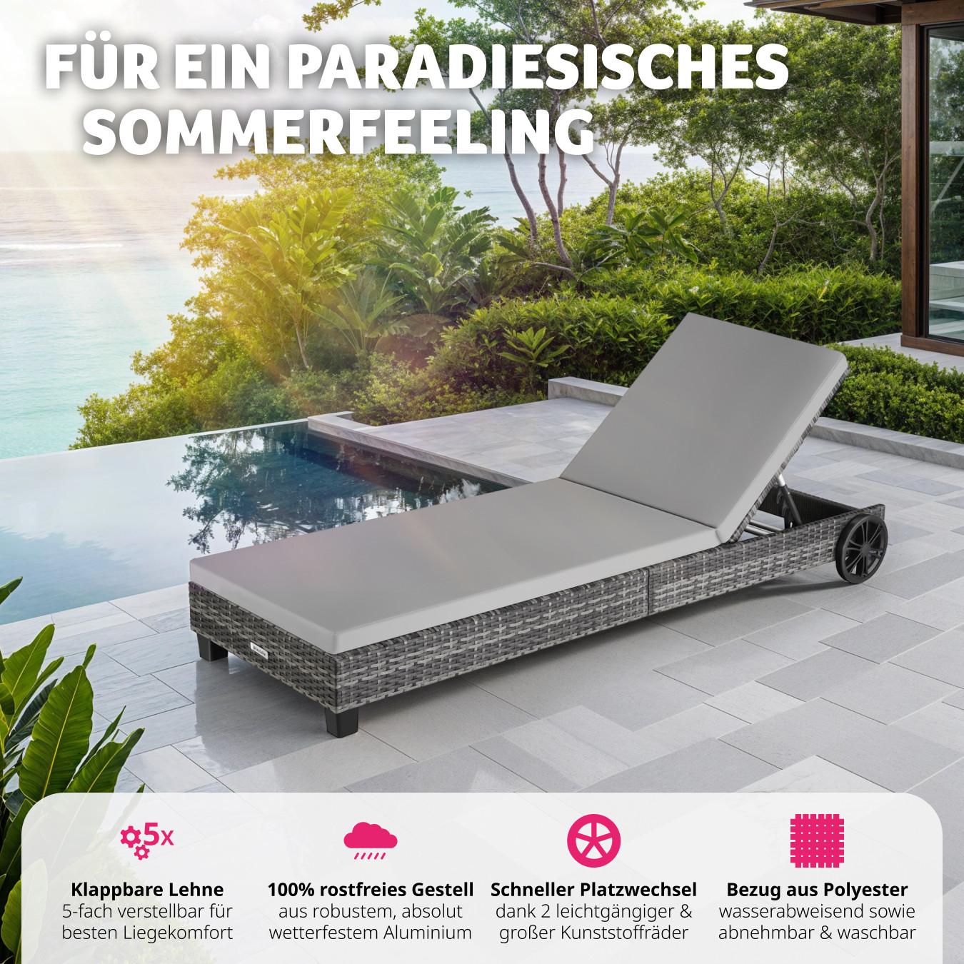 Tectake Chaise longue en rotin Ancona, réglable sur 5 positions  