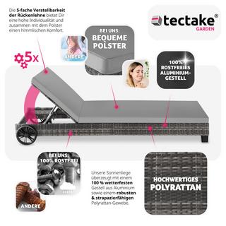 Tectake Chaise longue en rotin Ancona, réglable sur 5 positions  