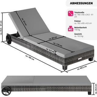 Tectake Chaise longue en rotin Ancona, réglable sur 5 positions  