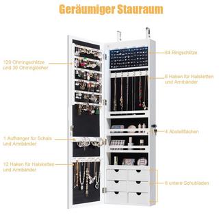 B2X Schmuckschrank mit LED Abschließbarer Wand-/Türschmuckschrank mit Spiegel & 6 Schubläden Weiß  