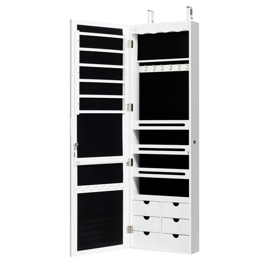 Armoire à bijoux avec LED Armoire à bijoux murale/porte verrouillable avec miroir et 6 tiroirs blanc