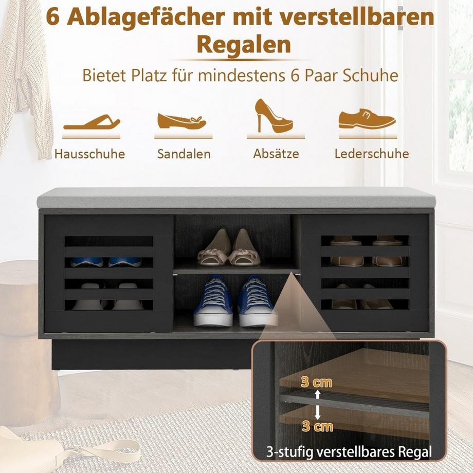 Northio 2 in 1 Sitzbank & Schuhregal mit 6 Fächer & 3 Verstellbaren Ablagen 99,5 x 34,5 x 46 cm Grau  