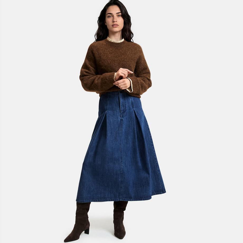La Redoute Collections Ausgestellter Midi-Rock aus Jeansstoff mit Falten  