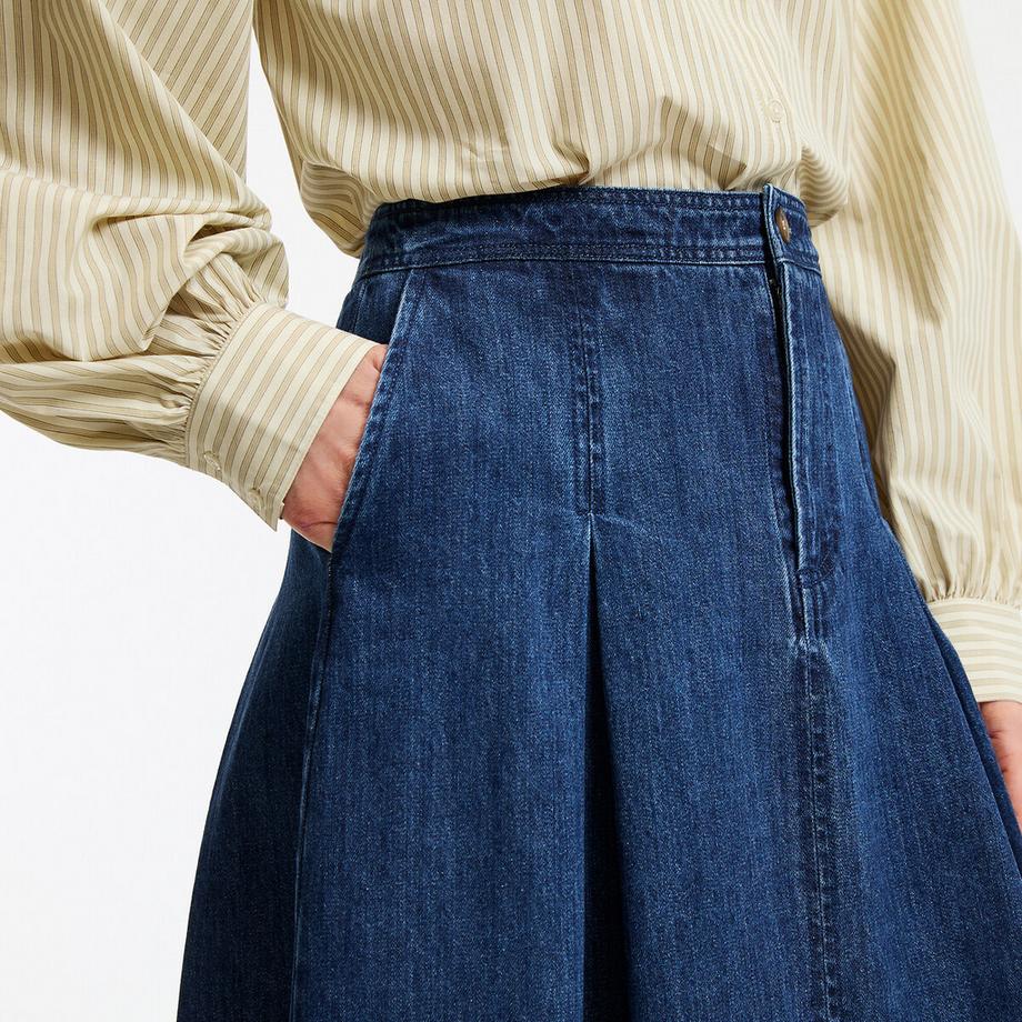 La Redoute Collections Ausgestellter Midi-Rock aus Jeansstoff mit Falten  