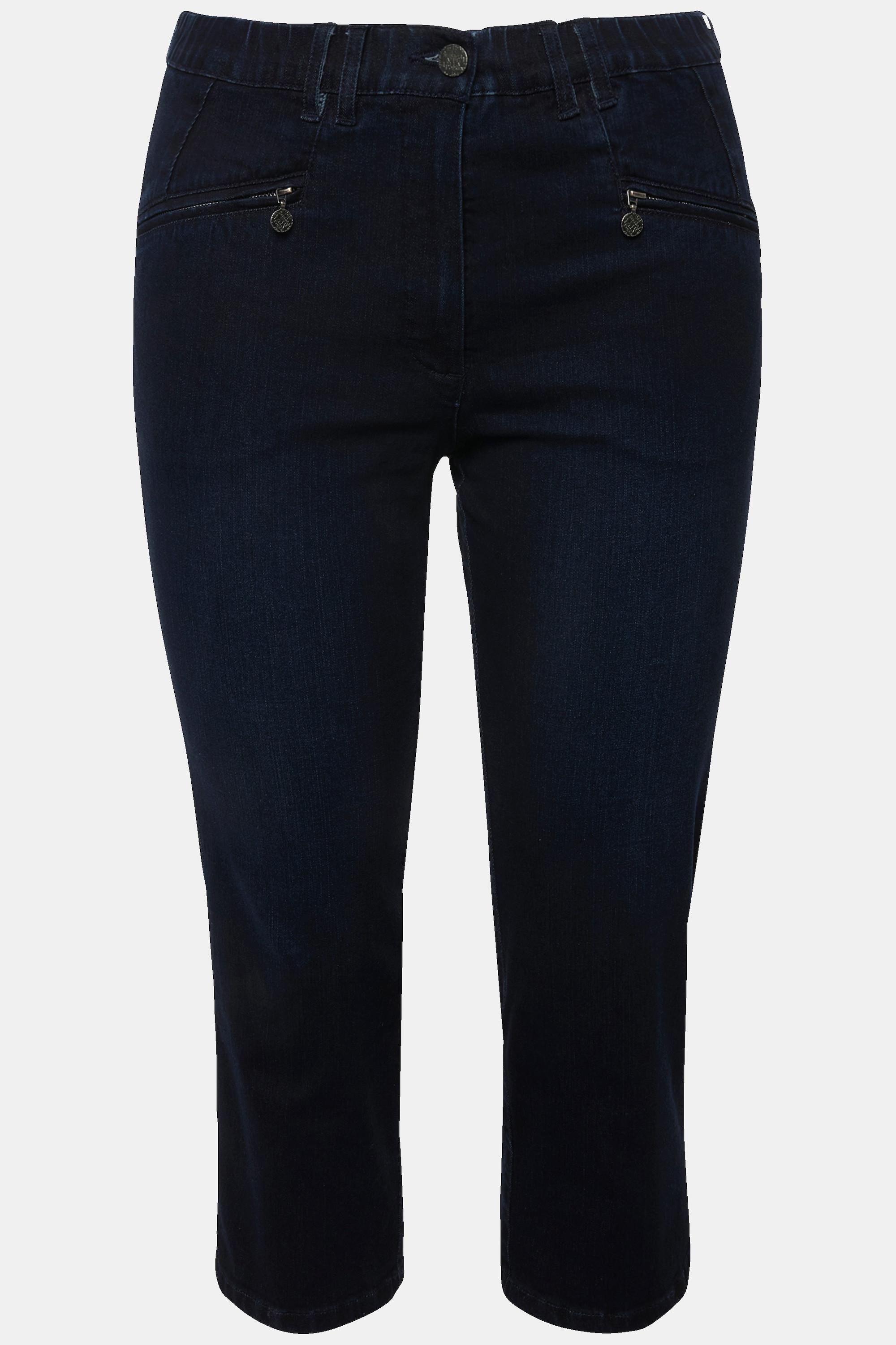 Ulla Popken Jeans Mony 7/8 Vita Elastica Tasche con Cerniera  