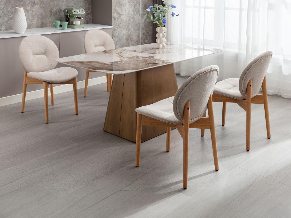 Vente-unique Sedia in Tessuto e Legno di hevea Beige - Lotto di 6 - ISADIO  