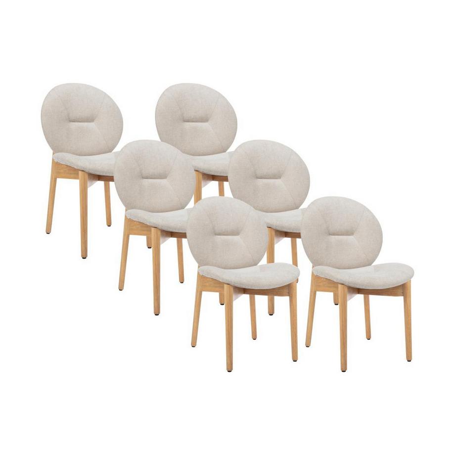 Lot de 6 chaises en tissu et bois d'hévéa - Beige - ISADIO