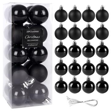 Set of 20 unbreakable durable Christmas tree balls in black