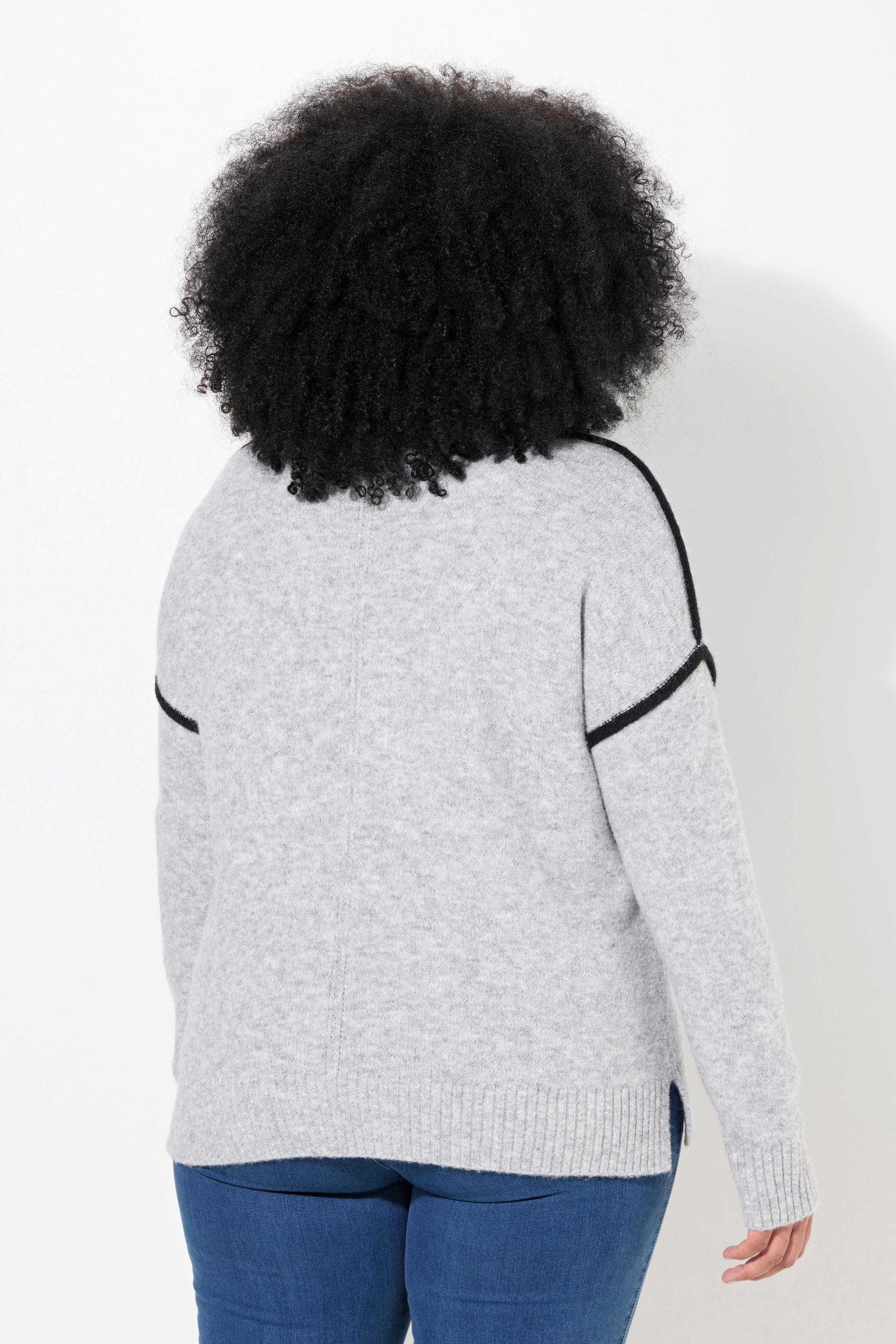 Ulla Popken Pullover Zierstreifen Oversized Stehkragen Langarm  